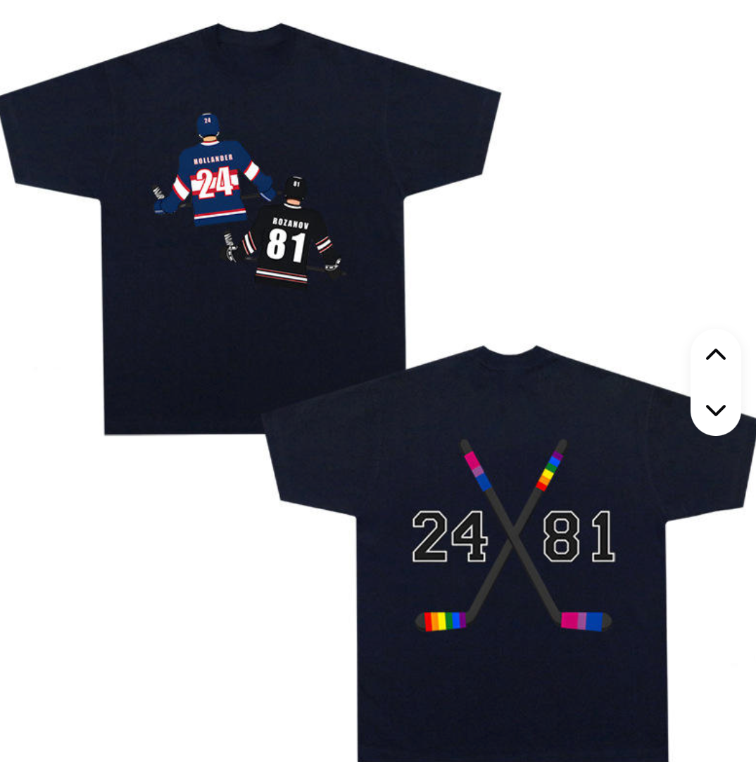 Black Heated Rivalry fandom t-shirt with 24/81 hockey sticks graphic and Hollander Rozanov jersey artwork