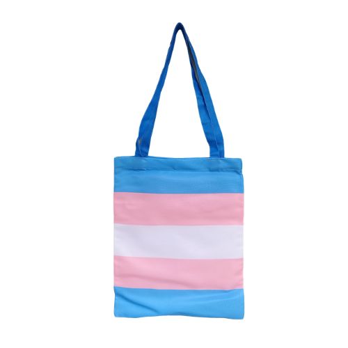 Transgender Pride tote bag with blue pink and white flag stripes
