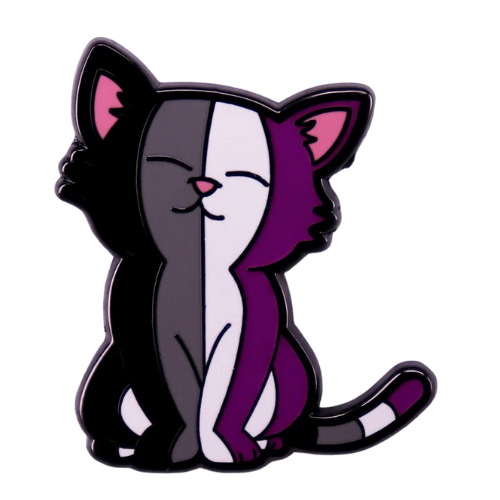 Cute ACE Chill Cat enamel pin featuring smiling cat in asexual pride flag colors