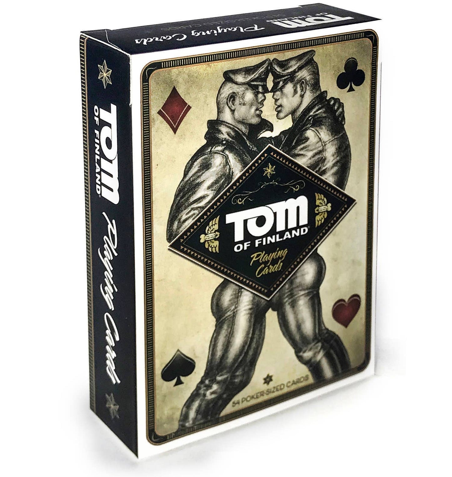Playing card box featuring a graphic of two men kissing, with 'Tom of Finland' branding.