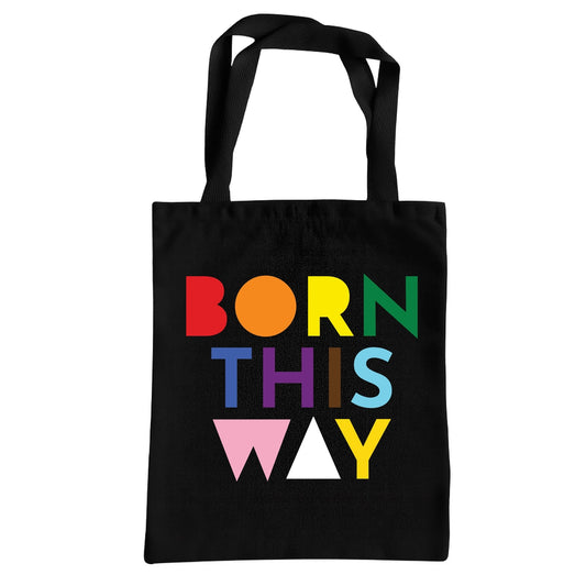 Black Born This Way Pride tote bag with colorful typography design