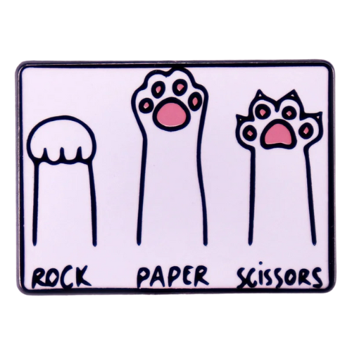 Cats Playing Rock Paper Scissors enamel pin featuring kitten paws and claws design