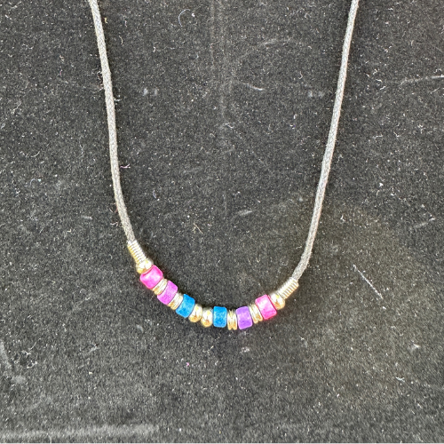 Bisexual pride ceramic bead choker necklace with pink purple and blue beads on black cord