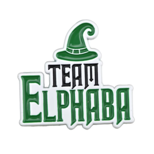 Green Team Elphaba musical theater fandom pin with witch hat detail