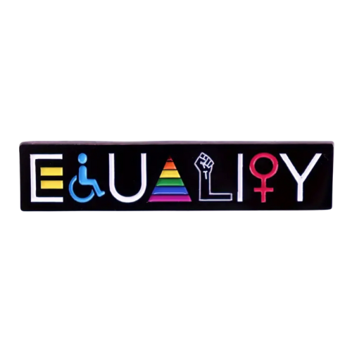 Large Equality Pride enamel pin featuring inclusive LGBTQ symbols and rainbow colors