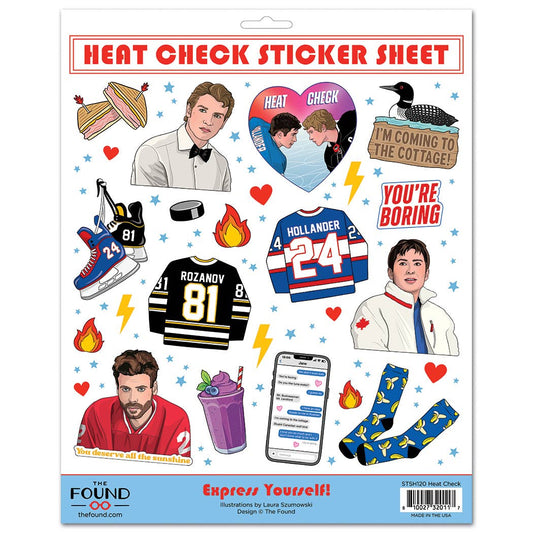 Heated Rivalry fandom sticker sheet with hockey romance themed illustrations and quotes