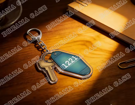 Heated Rivalry acrylic motel keychain with teal 1221 room number design and key charm