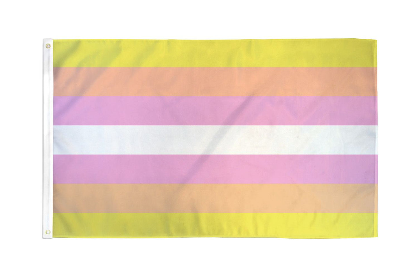 Pangender Pride outdoor flag with soft pastel yellow white pink and violet stripes