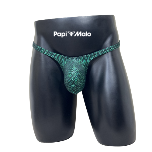 Front view of emerald green honeycomb men’s classic thong by PapiMalo Gear