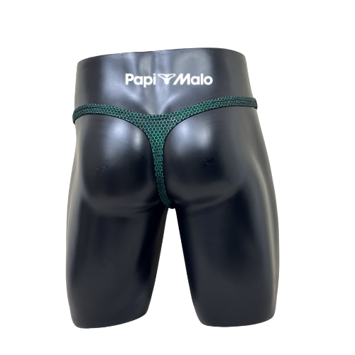 Back view of emerald green honeycomb men’s classic thong by PapiMalo Gear