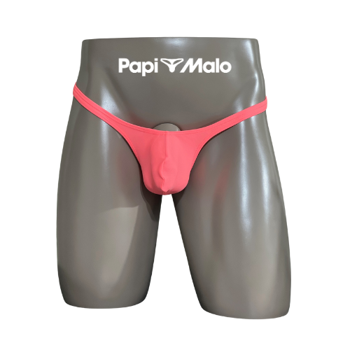 Front view of coral men’s classic thong by PapiMalo Gear