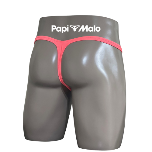 Back view of coral men’s classic thong by PapiMalo Gear