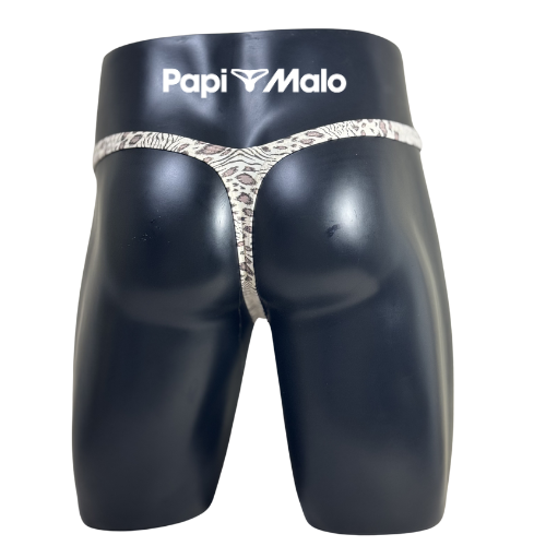 Back view of ivory animal print men’s classic thong by PapiMalo Gear