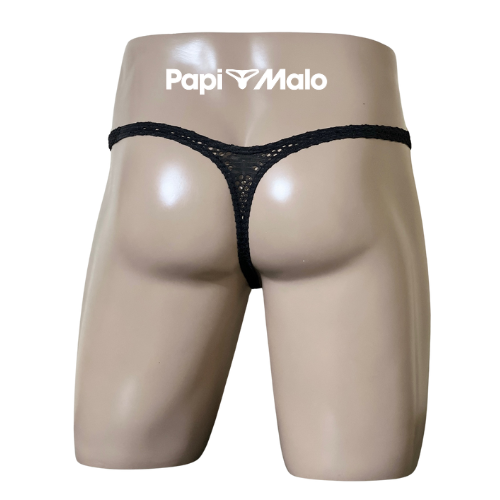 Back view of black mesh men’s classic thong by PapiMalo Gear