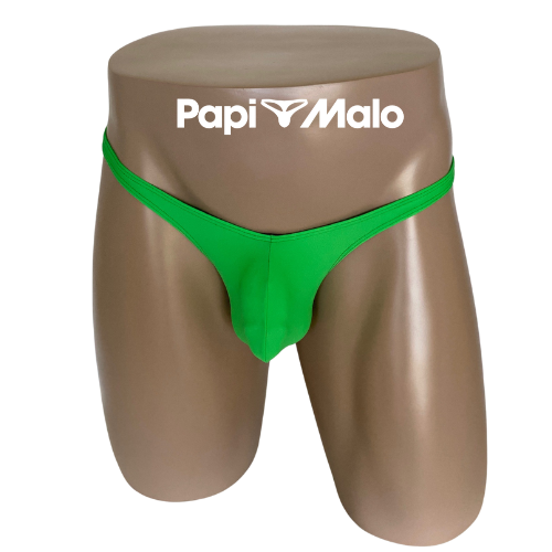 Front view of Kelly green men’s locker room thong by PapiMalo Gear