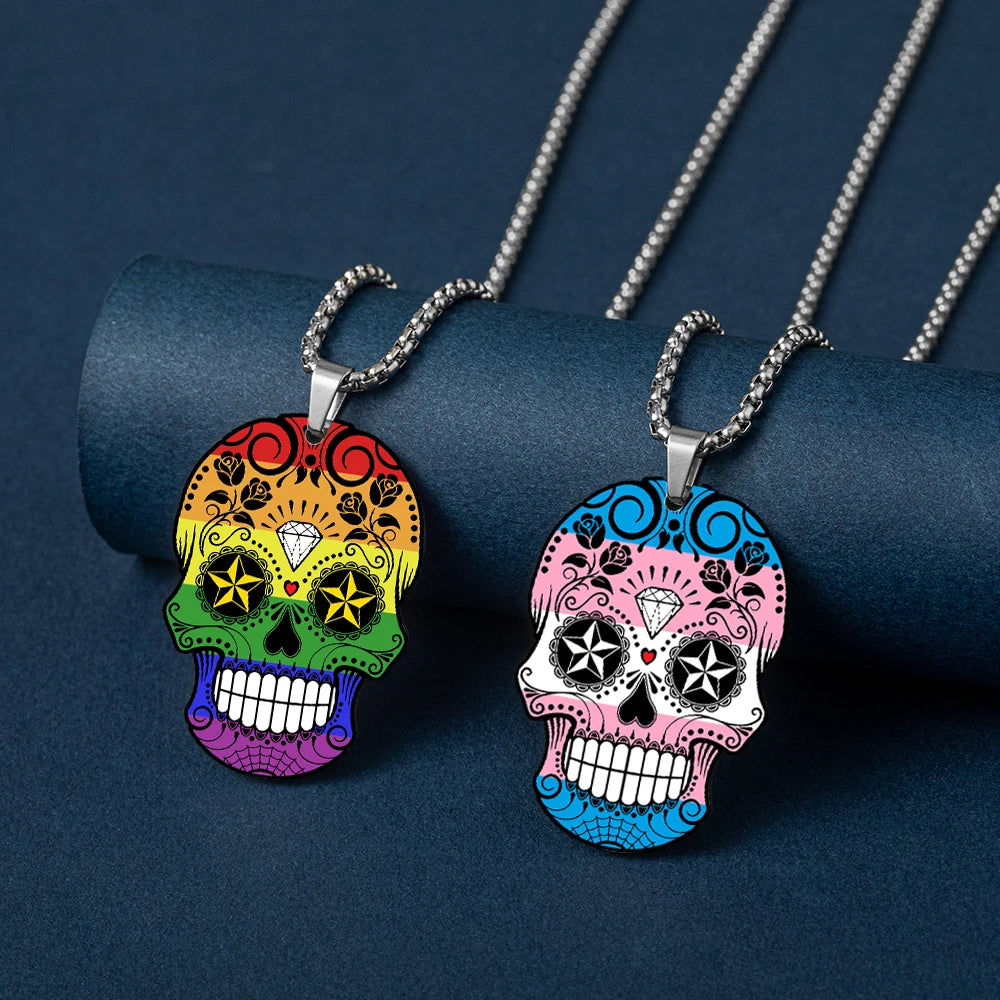 Genderfluid Pride Sugar Skull Necklace