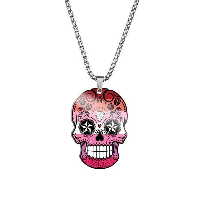 Lesbian Pride Sugar Skull Necklace