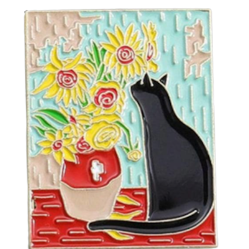 Black Cat and Flower Vase Enamel Pin